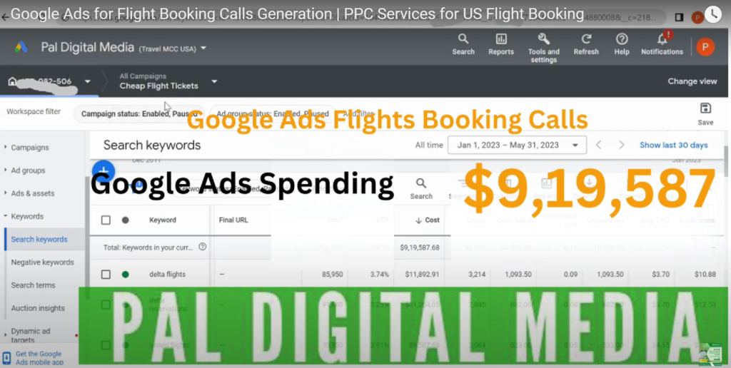 google ads campaigns for airlines calls generation 